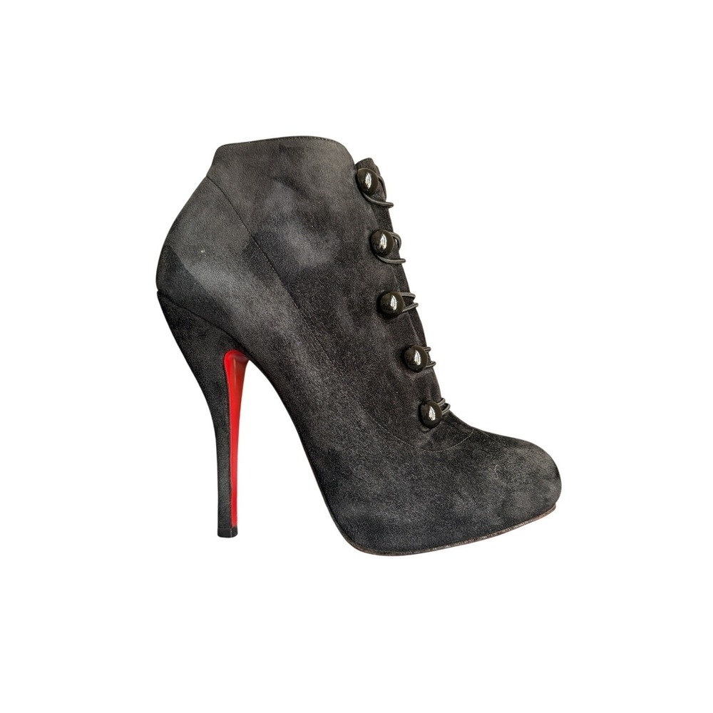 Christian Louboutin Fifre Black Suede Lace-Up Ankle Booties Red Sole EU 36